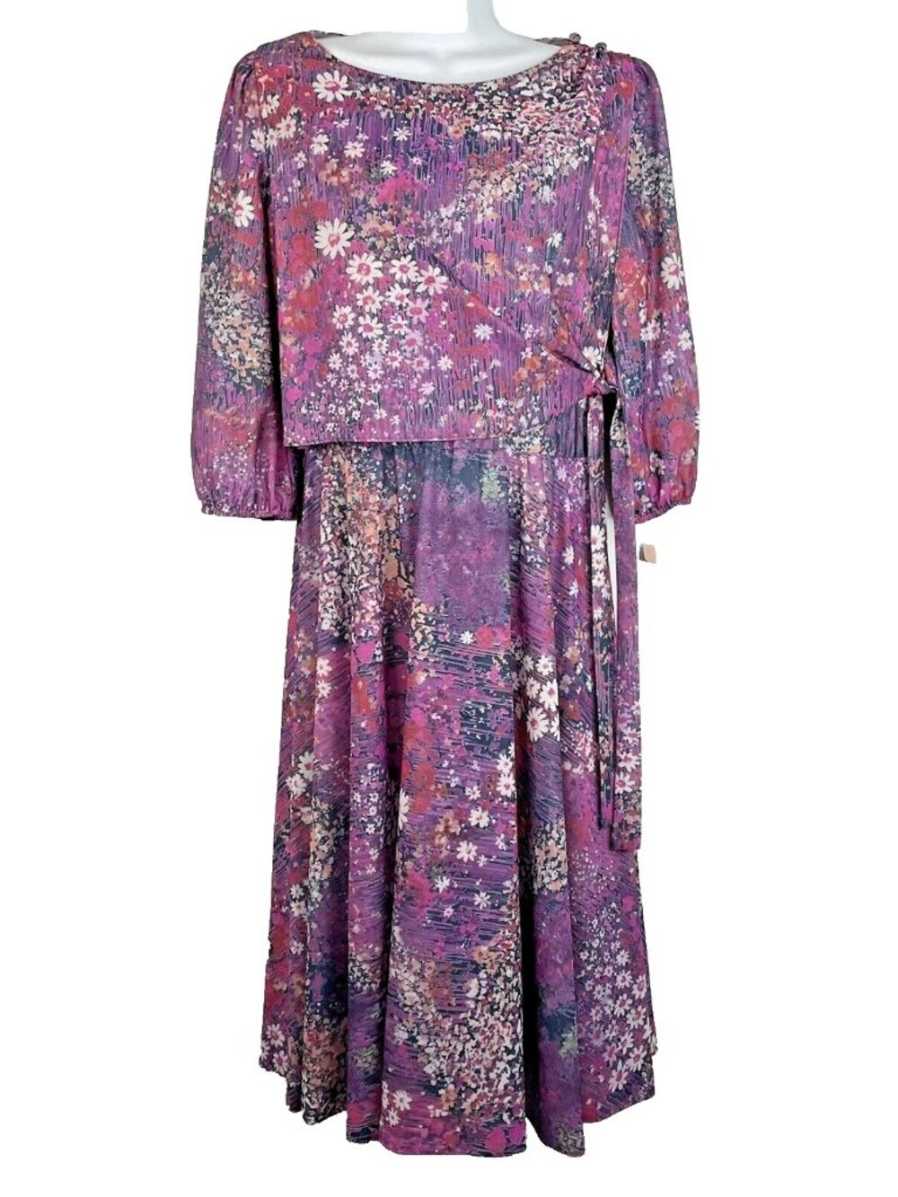 Vintage 70s Lady Carol Secretary Dress Size 12 Purple Floral Daisy Blouson